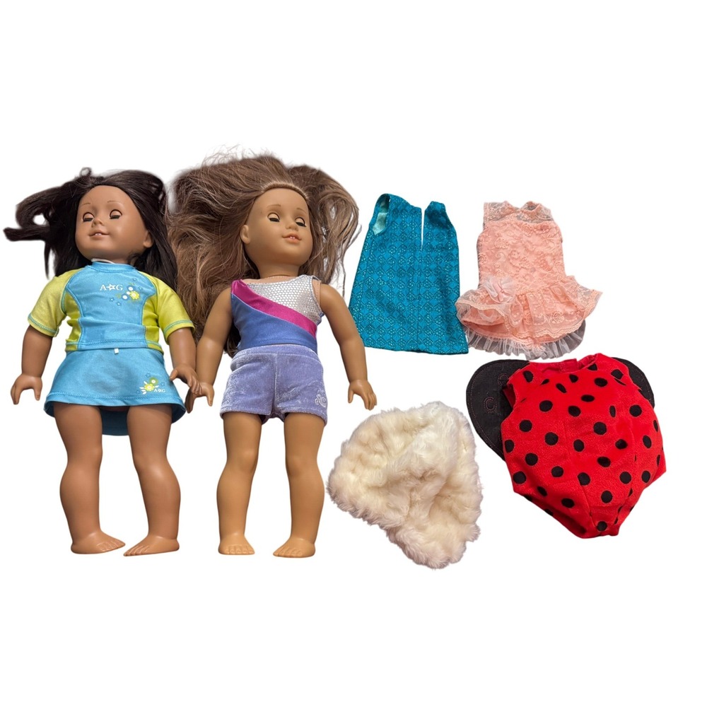 American Girl Doll Lot of 2 18 Inch Dolls with Outfits Ladybug Gymnastics Lace